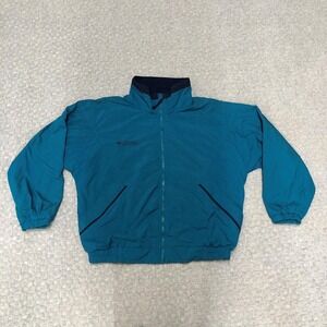 Vintage Columbia Jacket Mens Large Teal Blue Fleece Lined Nylon Windbreaker 90s